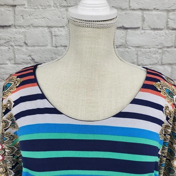 LAUNDRY BY SHELLI SEGAL Striped Peacock Belted Dress Sz XS - Picture 4 of 14